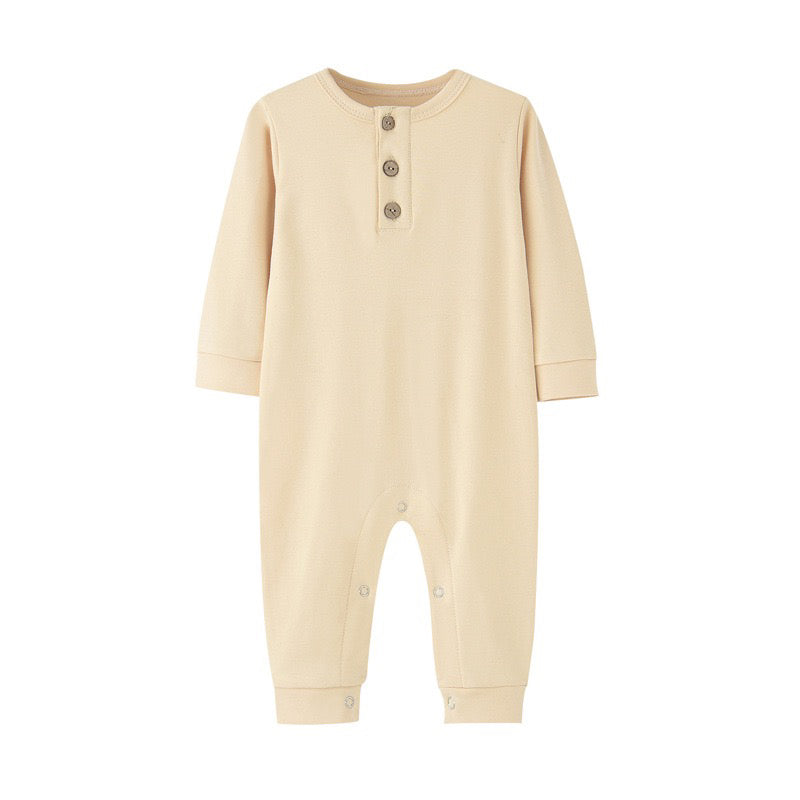 Long Sleeve Baby Romper - Yellow | Button-Up Onesie