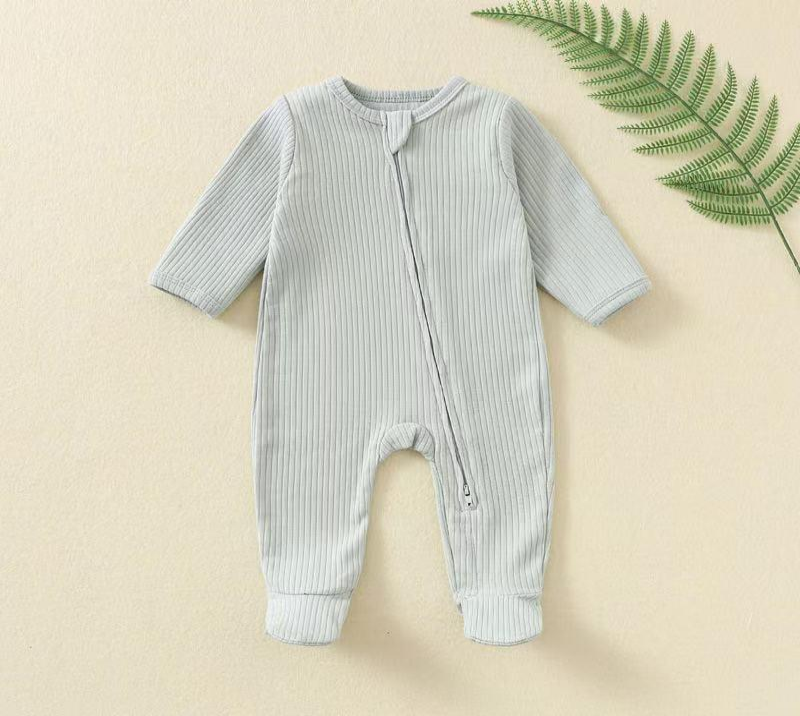 Long Sleeve Zip-Up Romper – Light Green | Ribbed