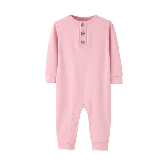 Long Sleeve Baby Romper - Pink | Button-Up Onesie