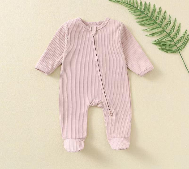 Long Sleeve Zip-Up Romper – Pink | Ribbed